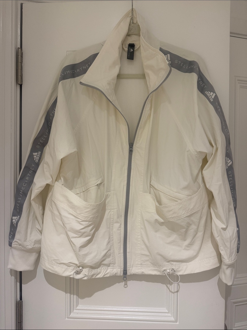 Adidas by Stella McCartney Cream and Gray Logo-Trim Bomber Jacket